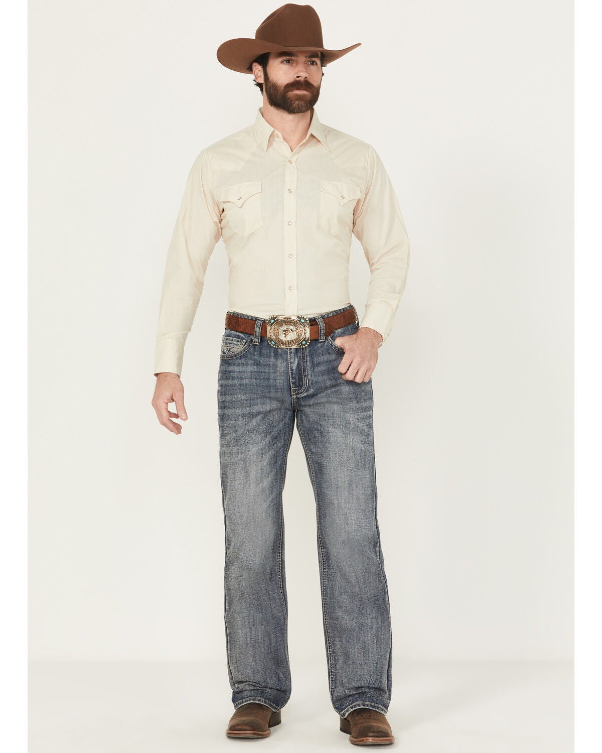 Rock & Roll Denim Men's Double Barrel Medium Wash Straight Denim Jeans, Medium Wash, hi-res