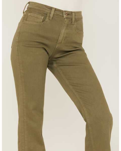 Image #2 - Sneak Peek Women's High Rise Raw Hem Crop Jeans , Olive, hi-res