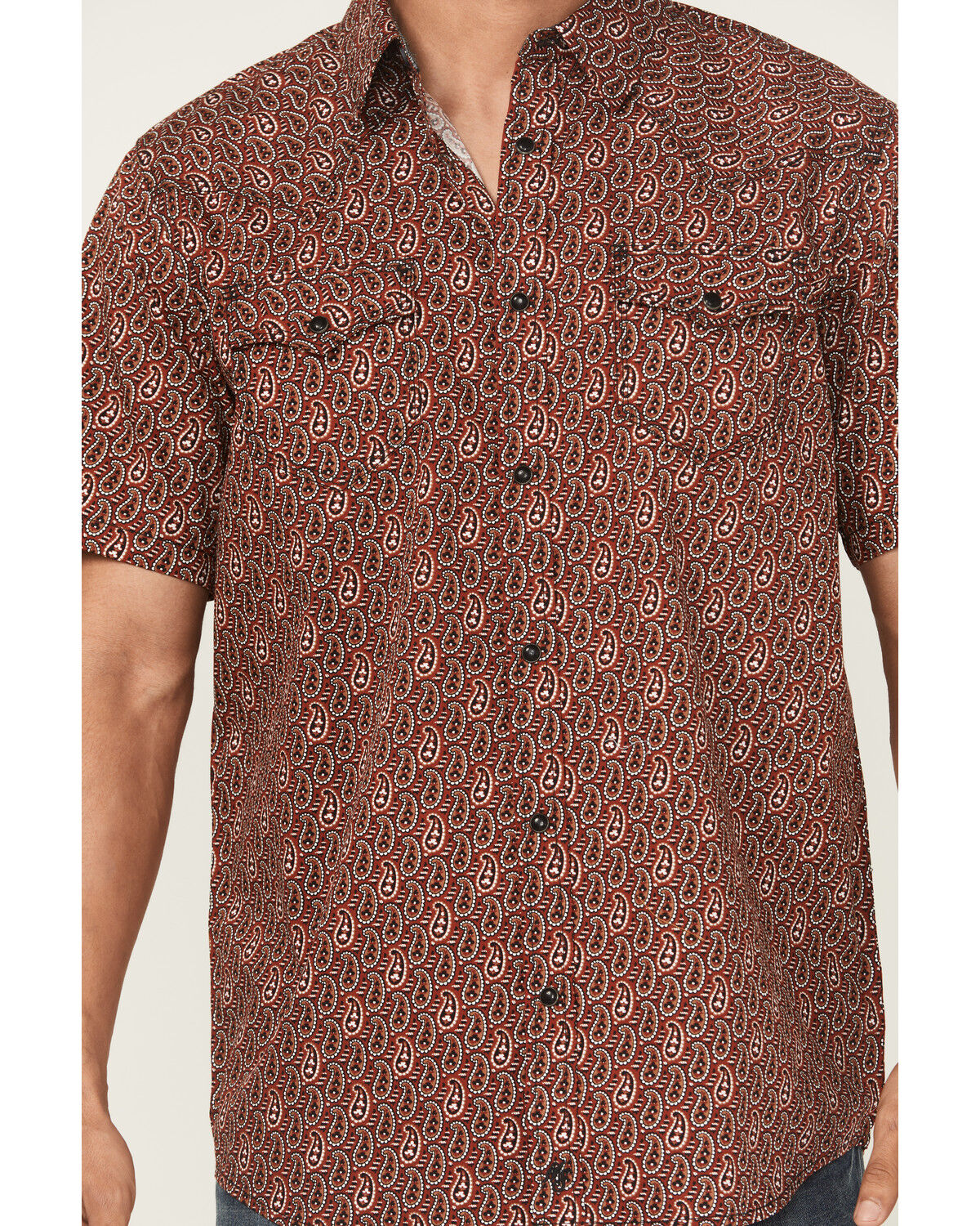 Image #3 - Moonshine Spirit Men's Lava Paisley Print Short Sleeve Snap Western Shirt, Red, hi-res