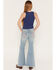 Image #1 - Shyanne Girls' Light Wash Lacey Bow Embroidered Flare Stretch Denim Jeans, Light Wash, hi-res