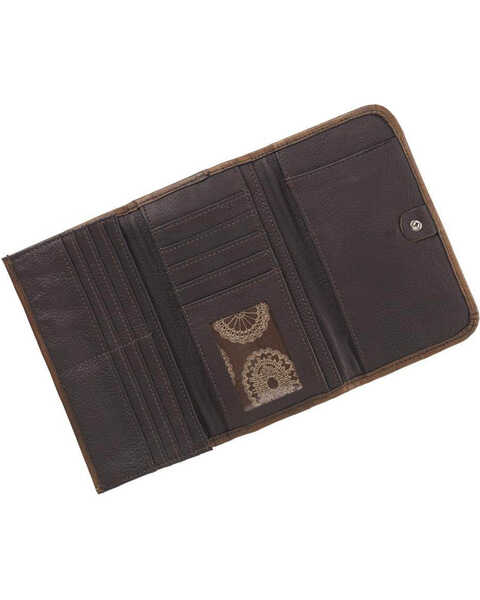 Image #2 - American West Women's Brown Tri-Fold Sacred Bird Feather Wallet , Distressed Brown, hi-res