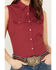 Image #3 - Ely Walker Women's Geo Print Sleeveless Pearl Snap Western Shirt, Red, hi-res