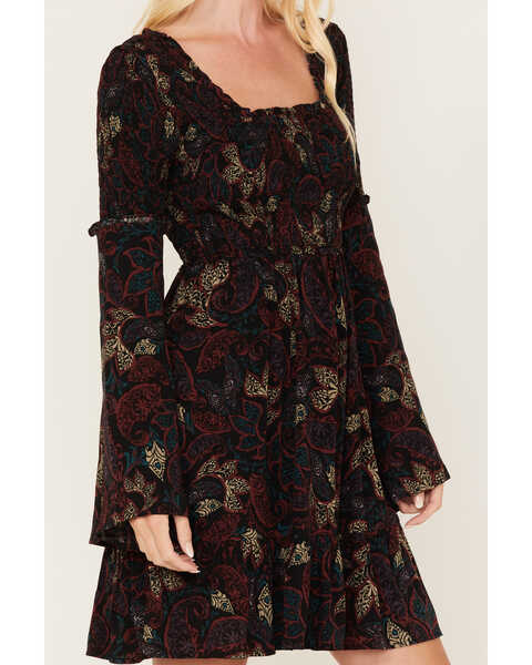 Image #3 - Shyanne Women's Paisley Print Smocked Tiered Dress, Black, hi-res