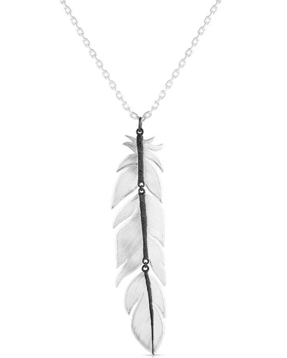 Image #1 - Montana Silversmiths Women's Silver Midnight Magic Feather Dangle Necklace, Silver, hi-res
