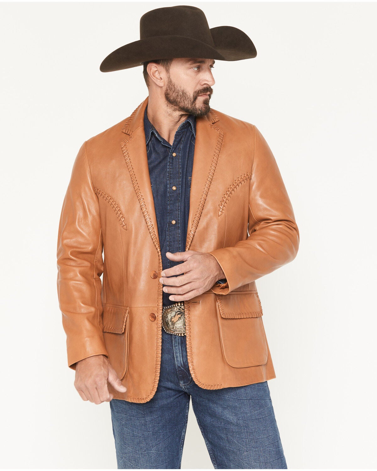 Scully Men's Leather Whip Stitch Blazer, Tan, hi-res