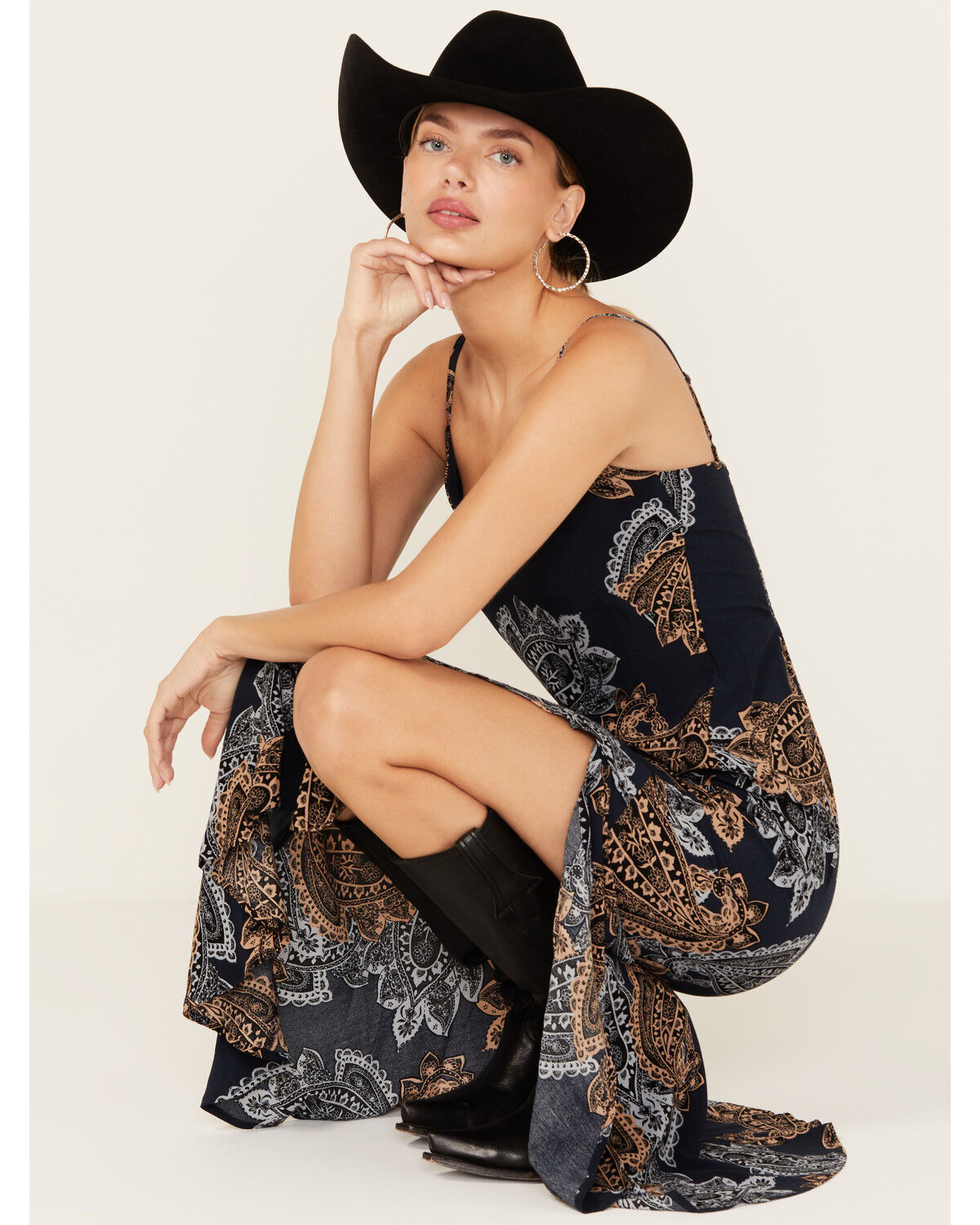 Image #1 - Shyanne Women's Printed Ruffle Flounce Maxi Dress, Indigo, hi-res