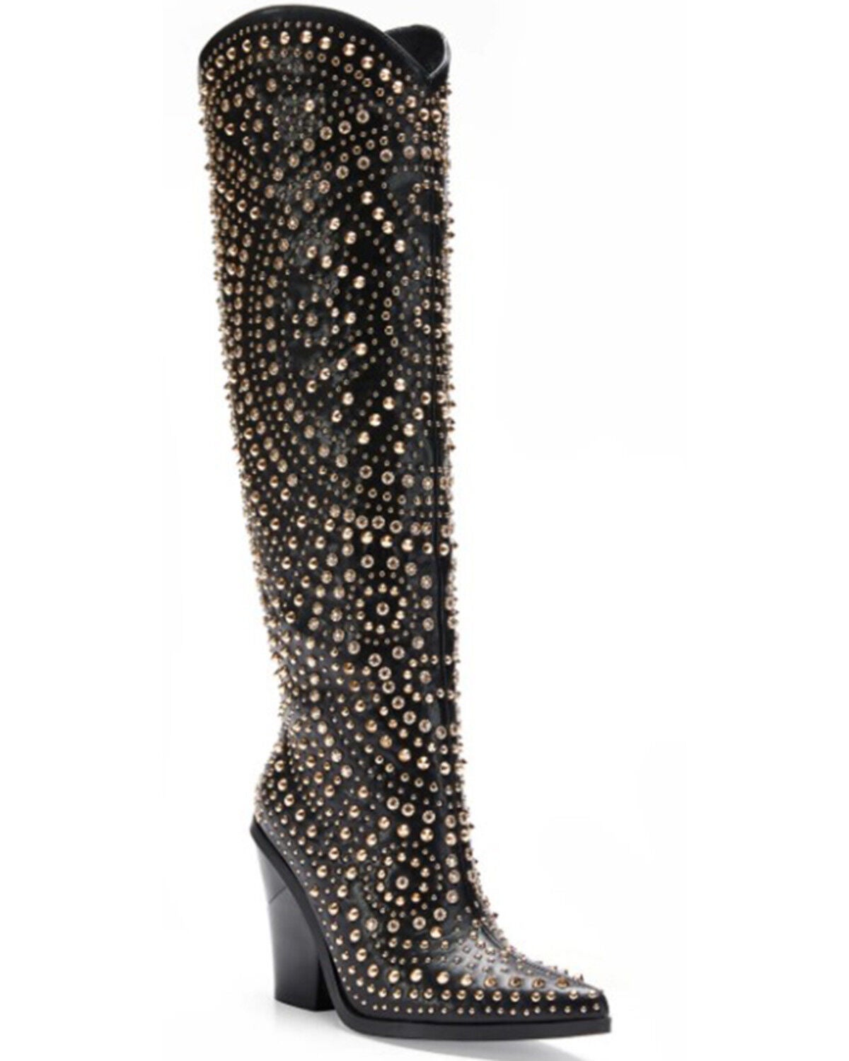 Azalea Wang Women's Texas Rhinestone Western Boots - Round Toe, Black, hi-res