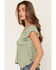 Image #2 - Wild Moss Women's Floral Print Hanky Hem Short Sleeve Top, Sage, hi-res