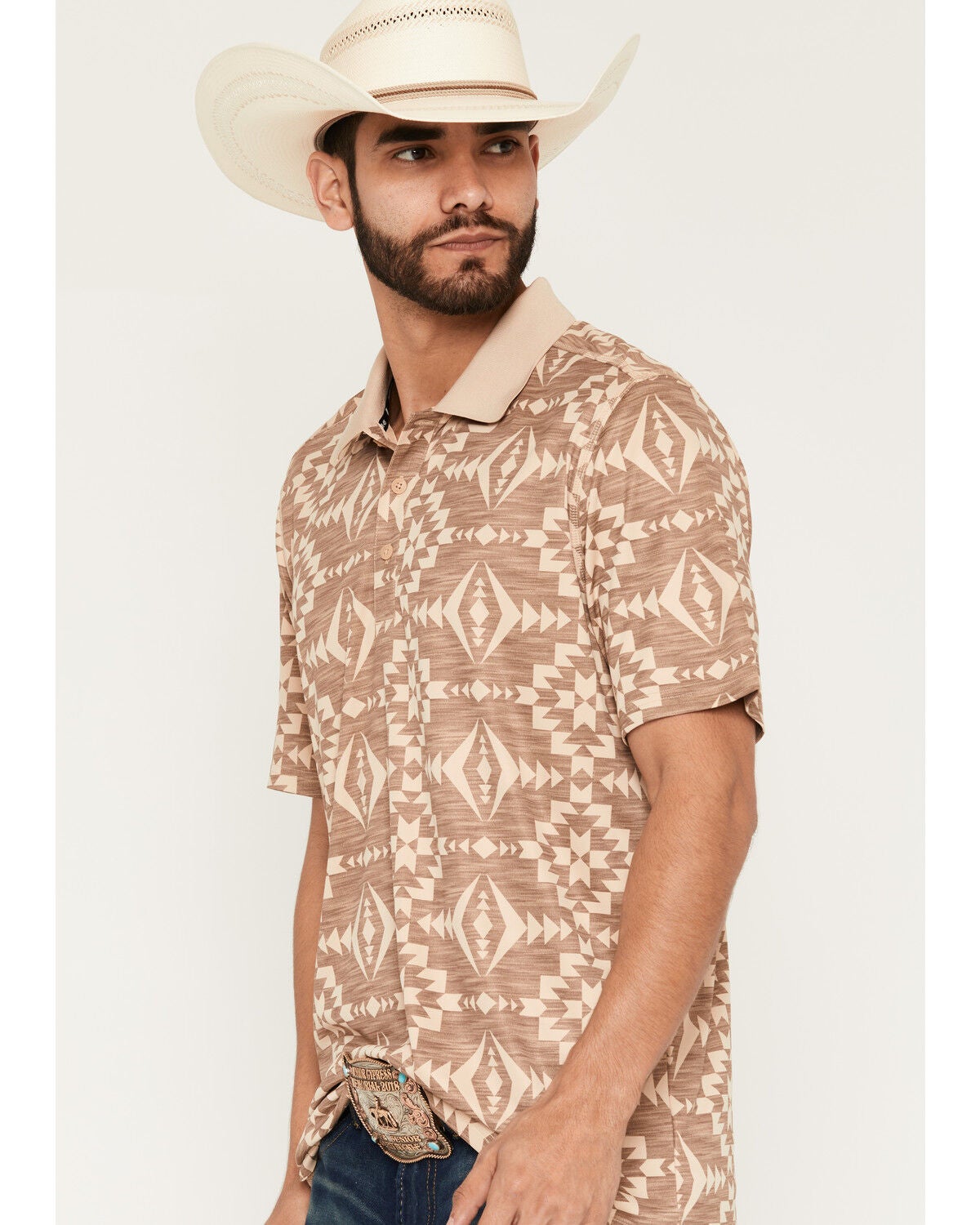Image #2 - RANK 45&reg; Men's Southwestern Print Short Sleeve Button-Down Polo Shirt, Tan, hi-res