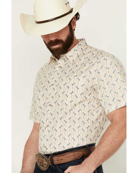 Image #2 - Gibson Men's Vintage Vibe Geo Print Short Sleeve Button-Down Western Shirt , Ivory, hi-res