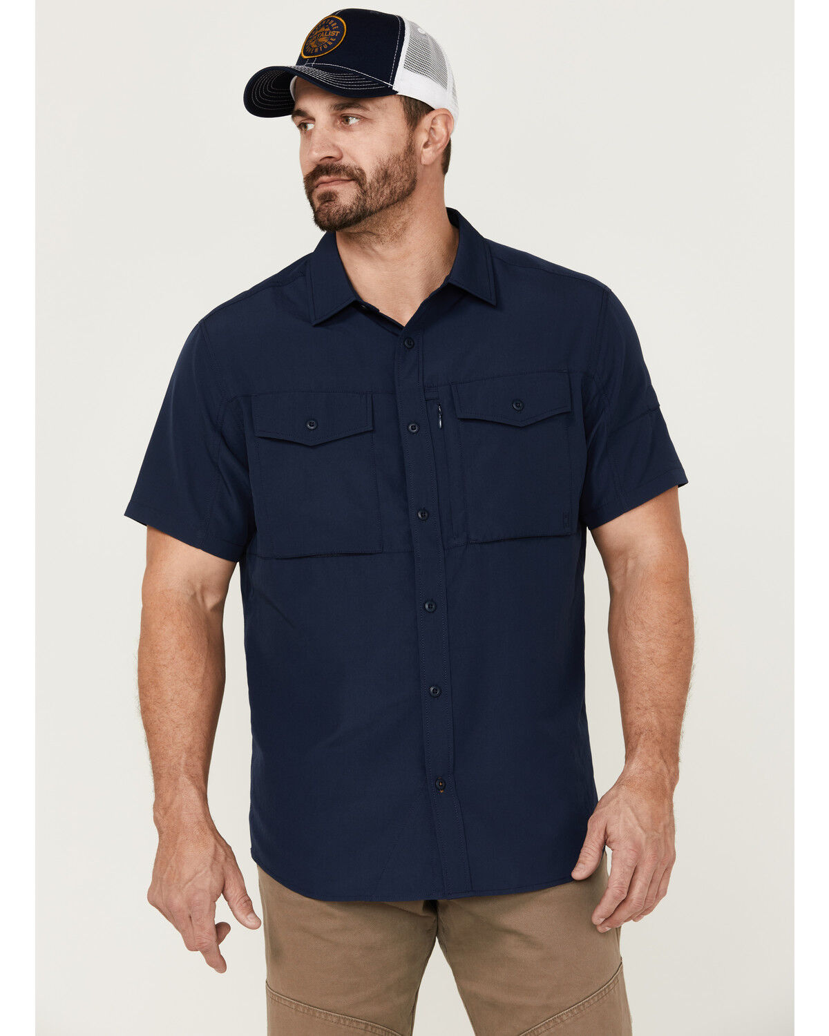 Image #1 - Brothers and Sons Men's Solid Dobby Performance Short Sleeve Button-Down Western Shirt, Navy, hi-res