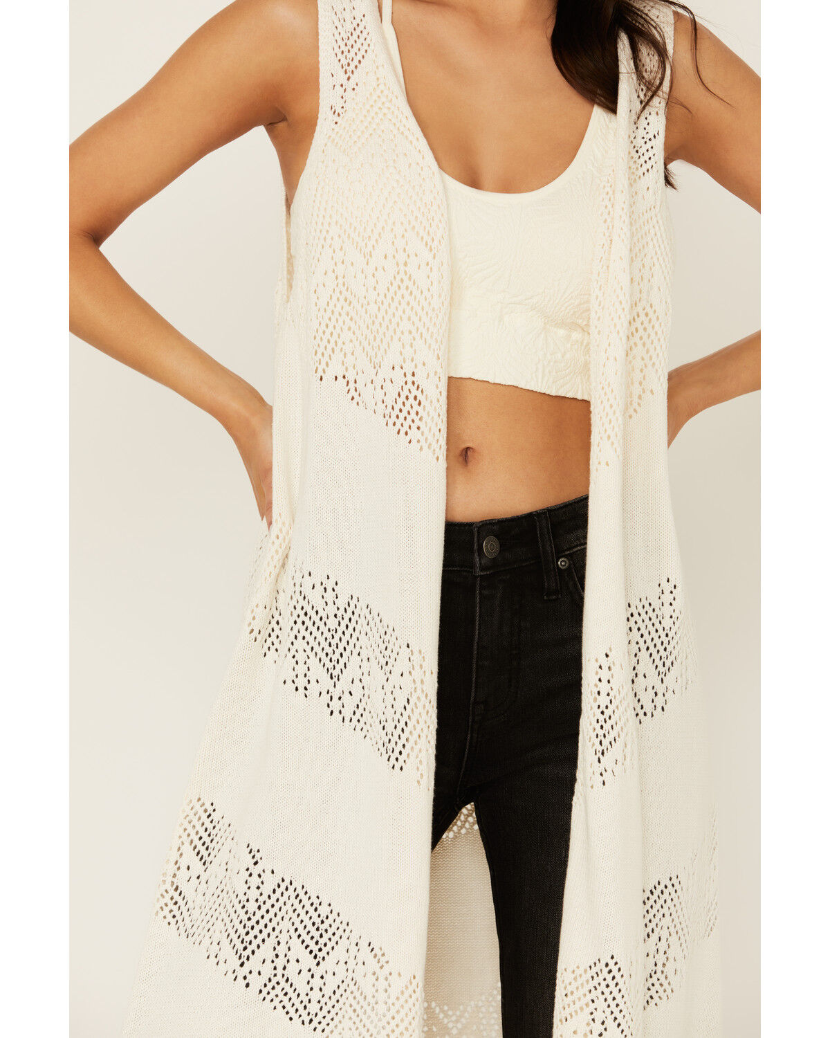 Image #3 - Wrangler Retro Women's Crochet Duster Vest, Cream, hi-res