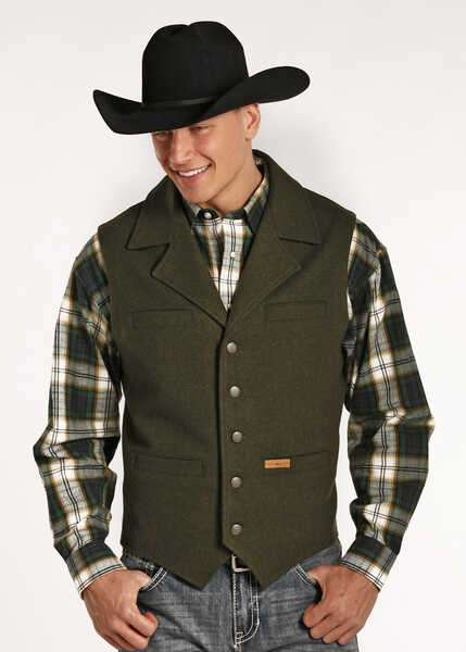 Image #1 - Powder River Outfitters Men's Black Wool Montana Vest , Loden, hi-res