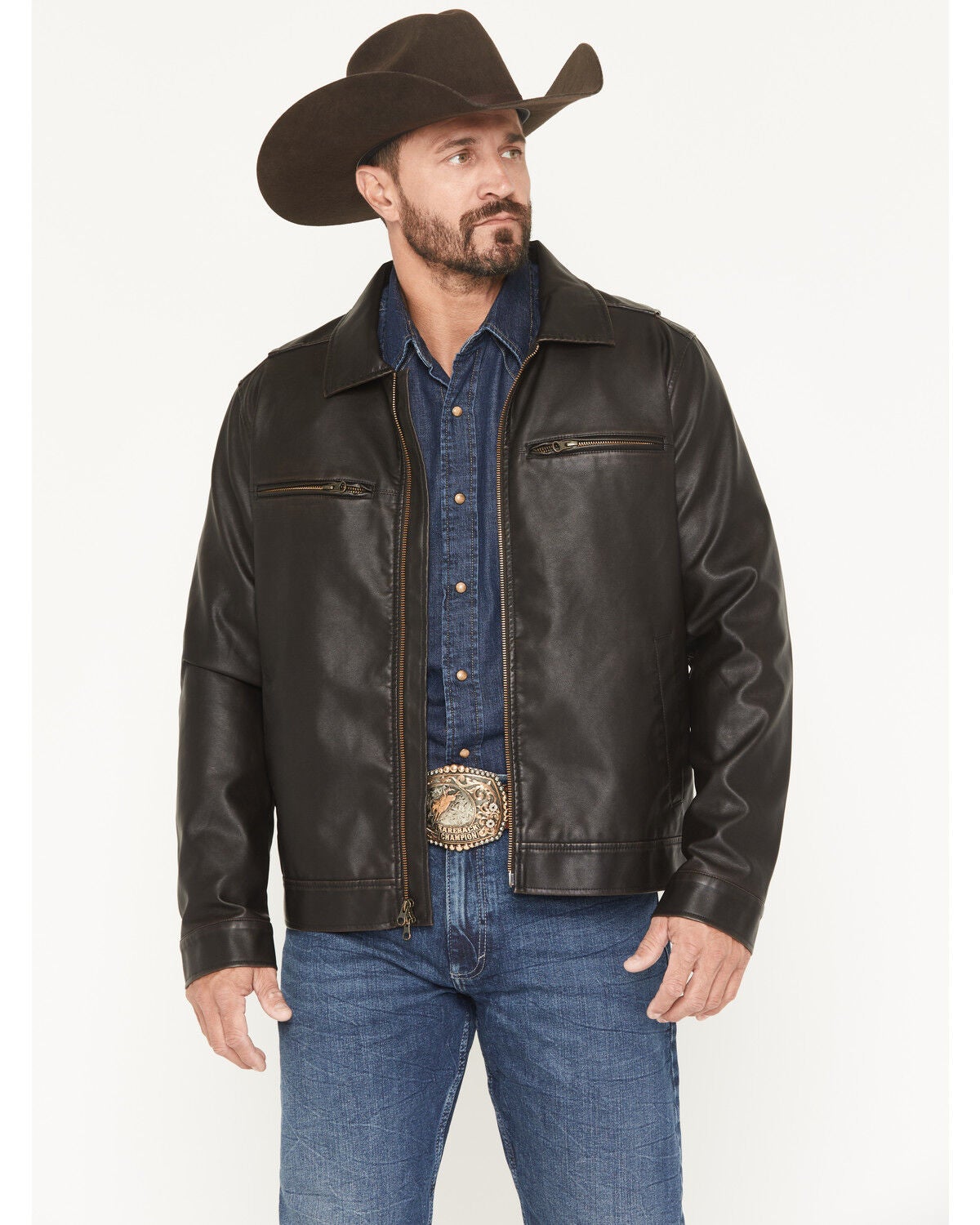 Cody James Men's Faux Leather Moto Jacket - Tall, Dark Brown, hi-res
