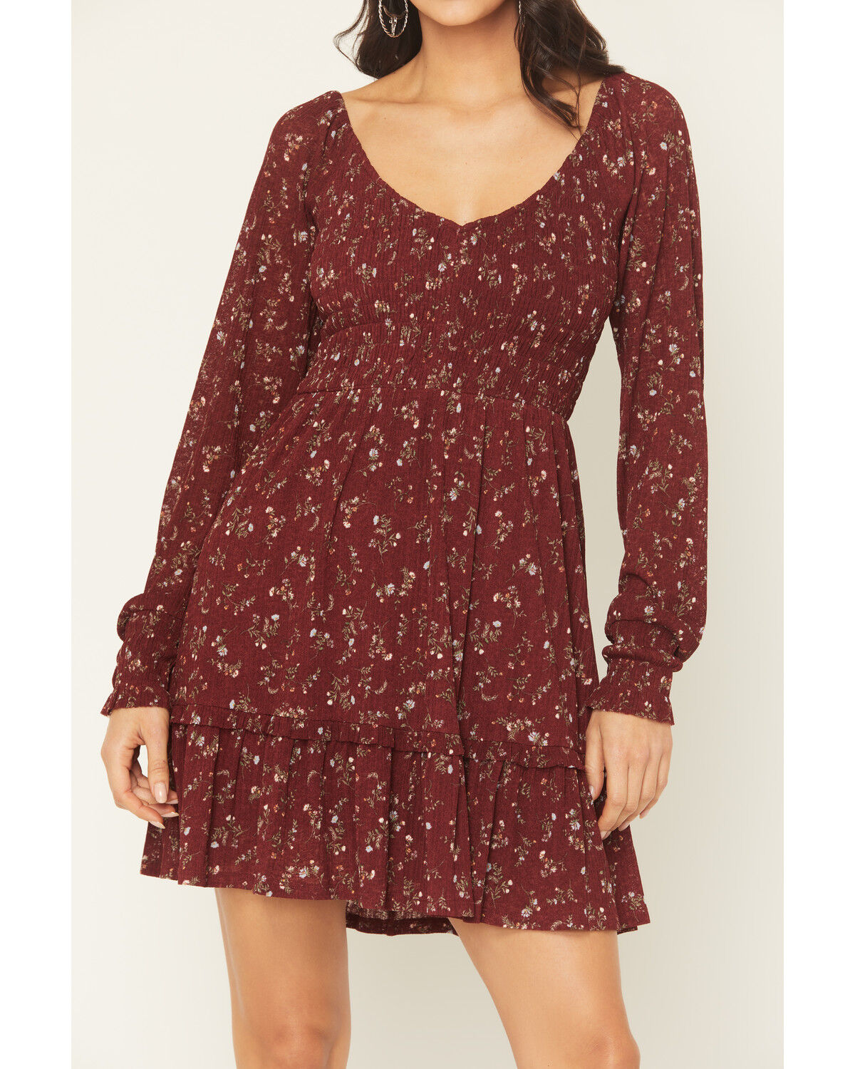 Image #3 - Idyllwind Women's Pippin Ditsy Floral Print Long Sleeve Mini Dress, Cherry, hi-res