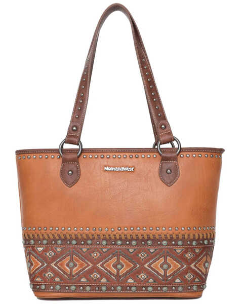 Montana West Women's Southwestern Print Tooled Collection Concealed Carry Western Tote Bag, Tan, hi-res