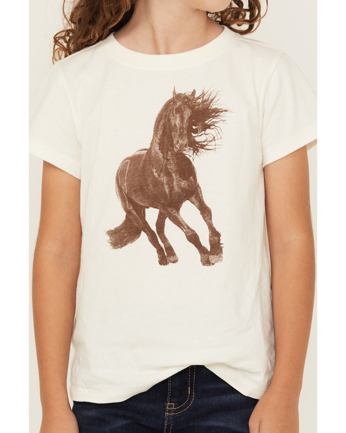 Image #3 - Shyanne Girls' Stallion Short Sleeve Graphic Tee, Ivory, hi-res