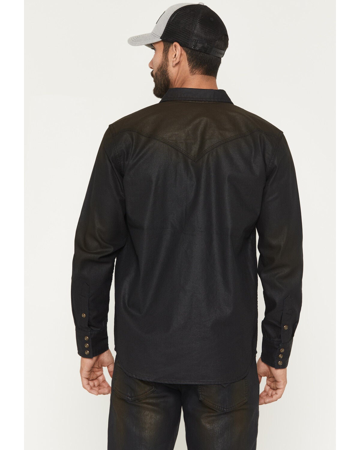 Image #4 - Moonshine Spirit&reg; Men's Wax Coated Denim Long Sleeve Snap Western Shirt, Dark Wash, hi-res