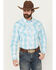 Image #1 - Wrangler Men's 20X Plaid Print Long Sleeve Snap Stretch Western Shirt, Turquoise, hi-res