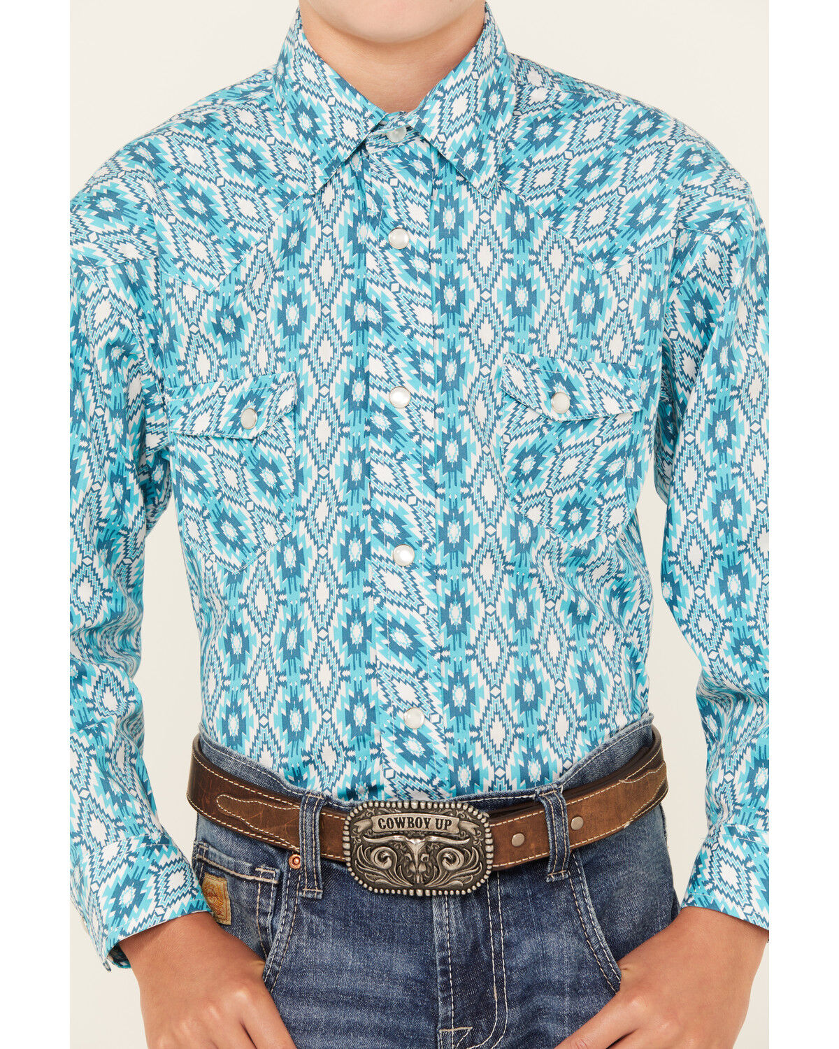 Image #3 - Rock & Roll Denim Boys' Southwestern Print Long Sleeve Pearl Snap Western Shirt, , hi-res