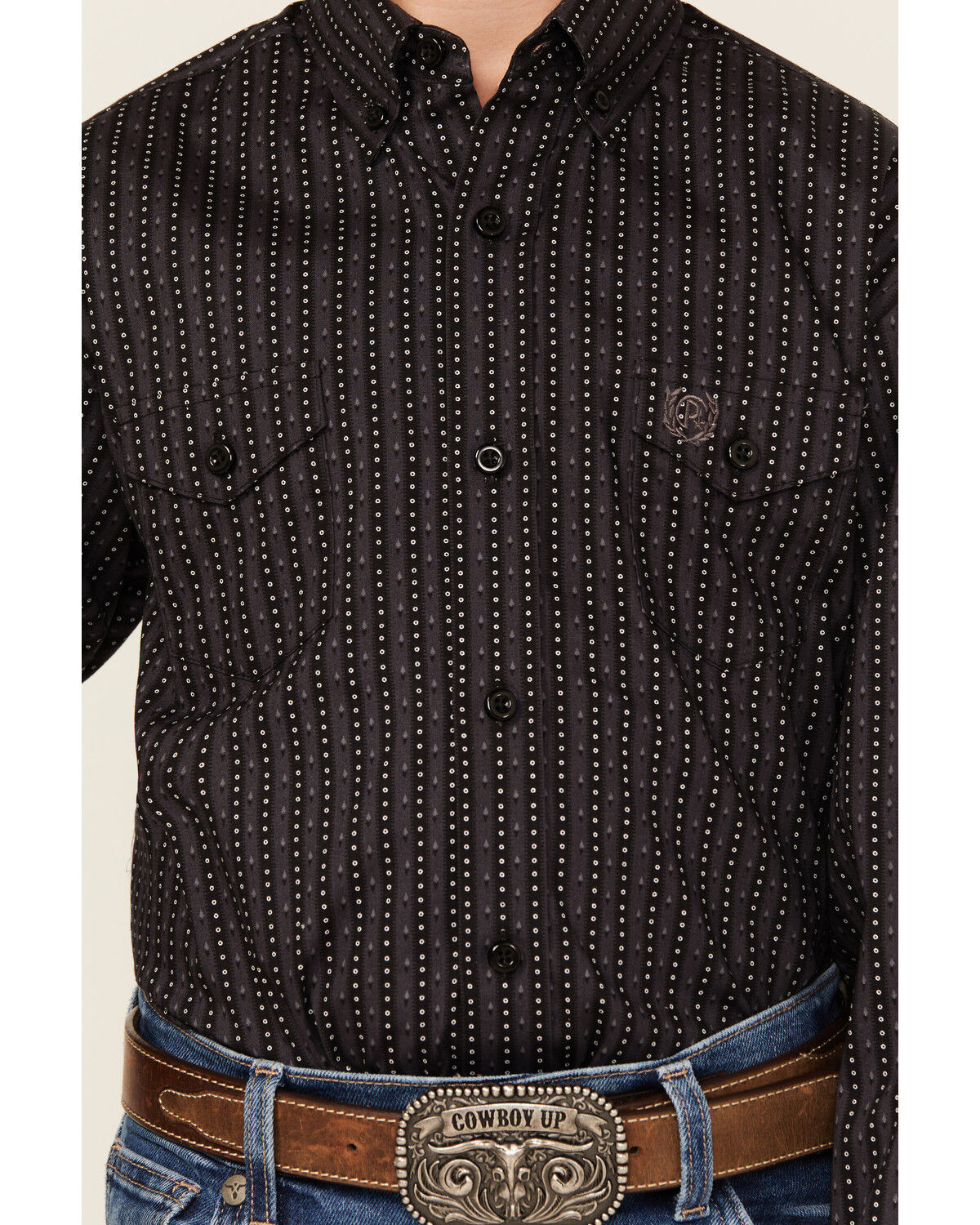 Image #3 - Panhandle Boys' Geo Print Long Sleeve Snap Western Shirt, Charcoal, hi-res