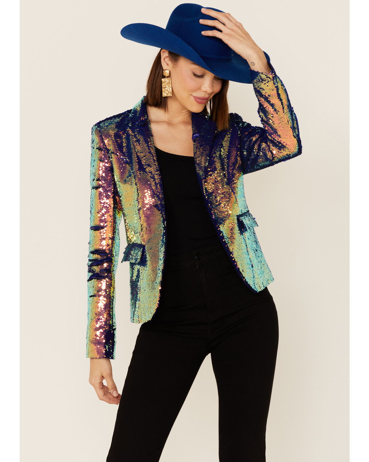 Image #1 - Any Old Iron Women's Oil Slick Sequin Blazer, Multi, hi-res