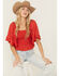 Image #1 - Shyanne Women's Ruffle Sleeve Top, Red, hi-res