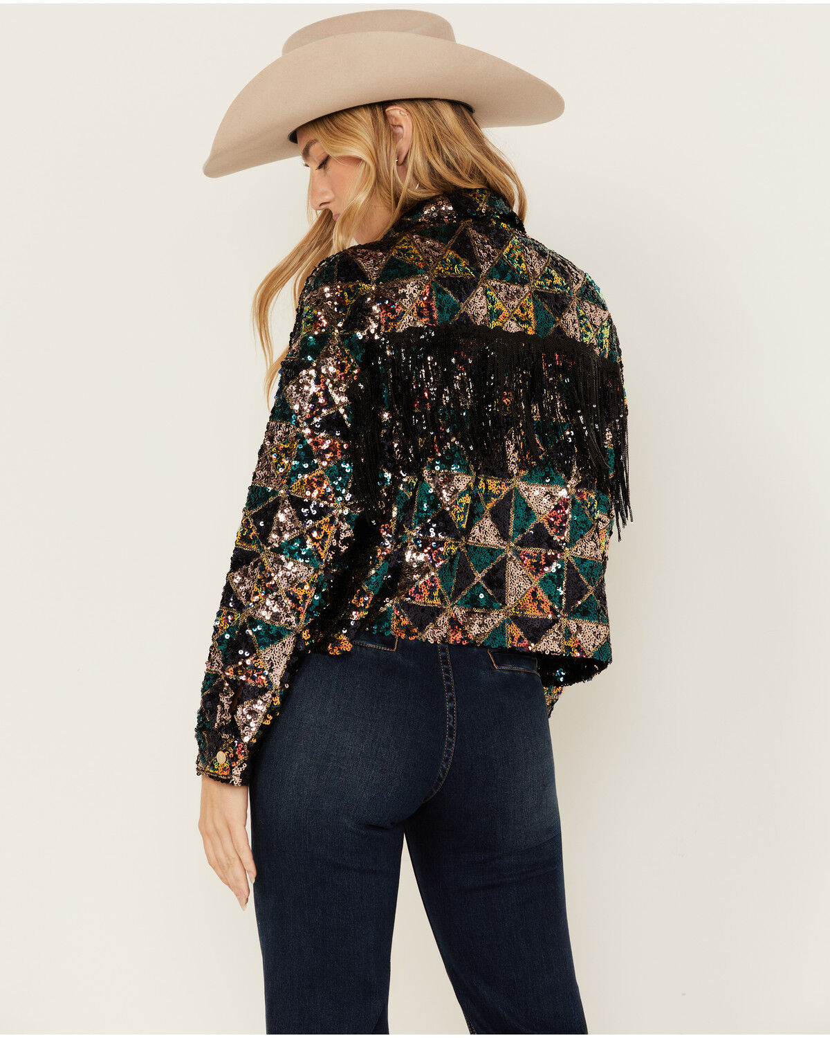 Image #4 - Miss Me Women's Sequin Cropped Fringe Jacket, , hi-res