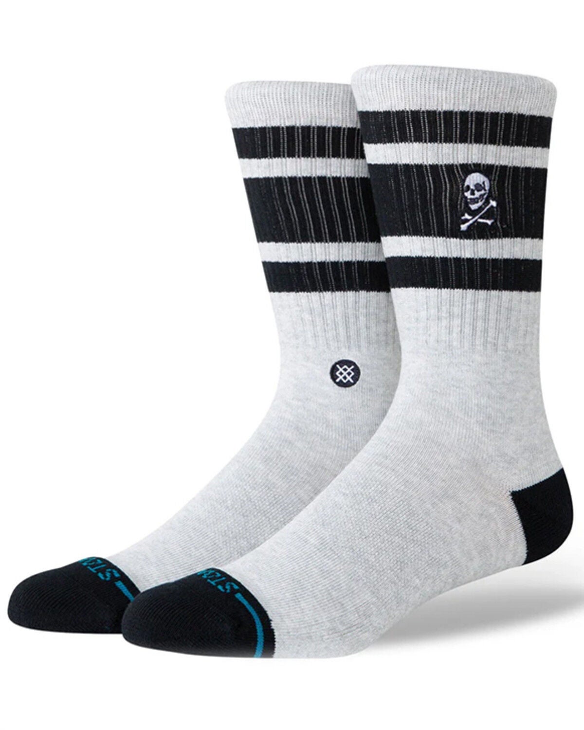 Image #1 - Stance Men's Boyd Skull Crew Socks, Heather Grey, hi-res