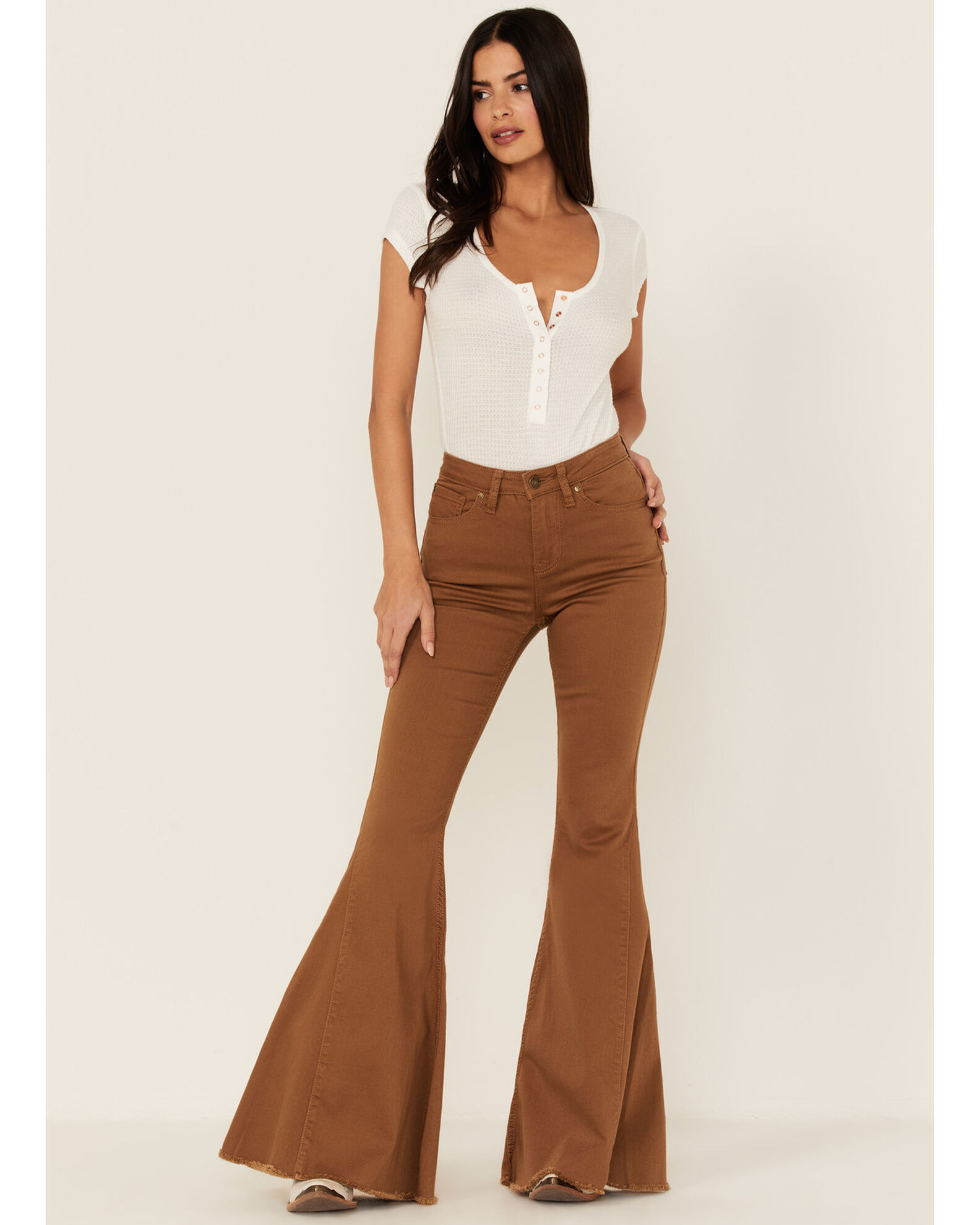 Shyanne Women's High Rise Frayed Hem Super Flare Jeans