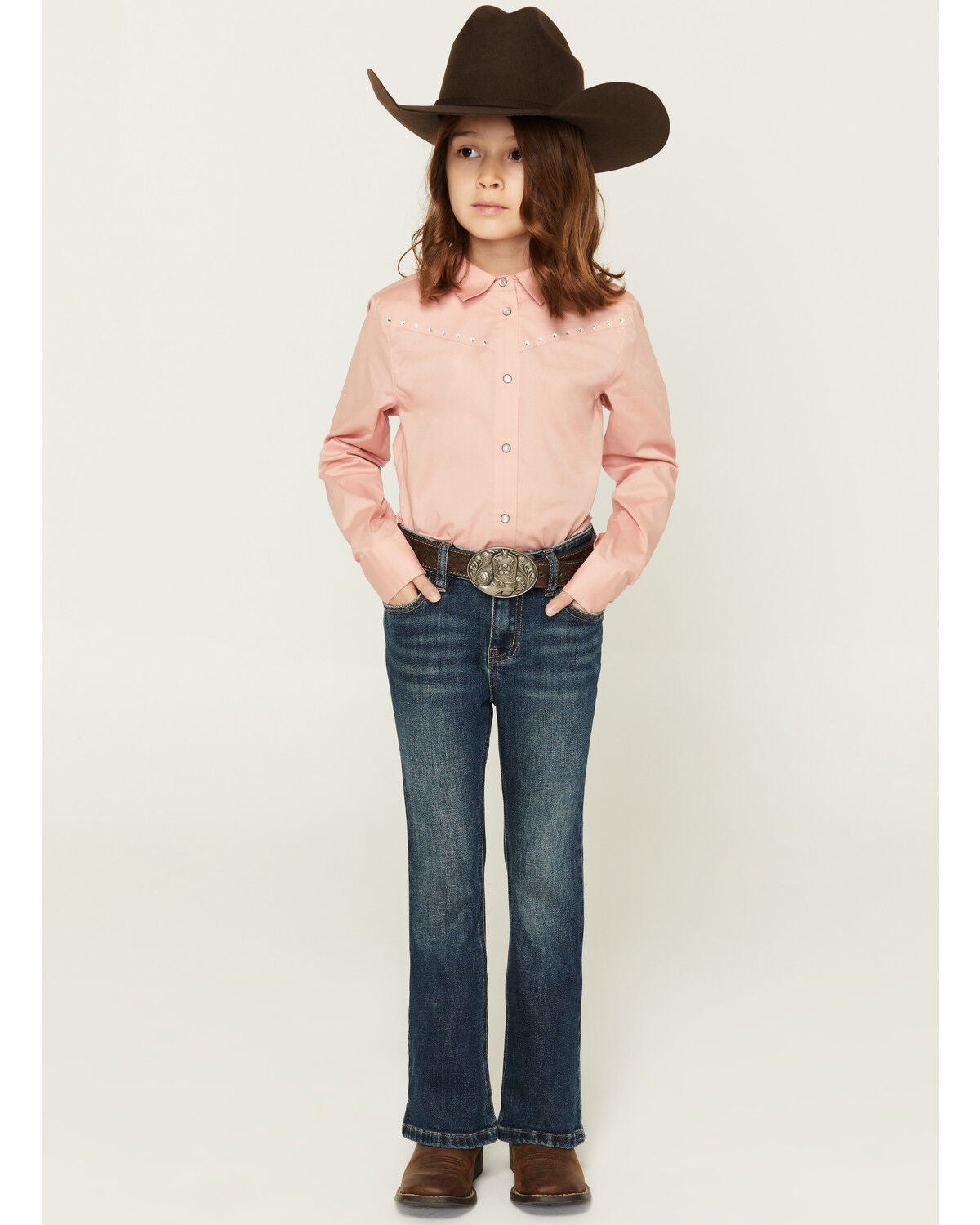 Image #3 - Shyanne Little Girls' Scout Dark Wash Embroidered Bootcut Stretch Denim Jeans, Dark Wash, hi-res