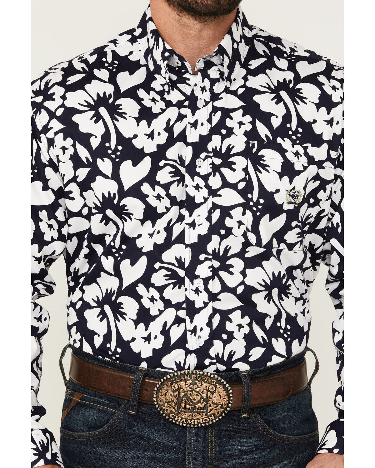 Image #3 - Cinch Men's Floral Print Long Sleeve Button-Down Western Shirt, Navy, hi-res