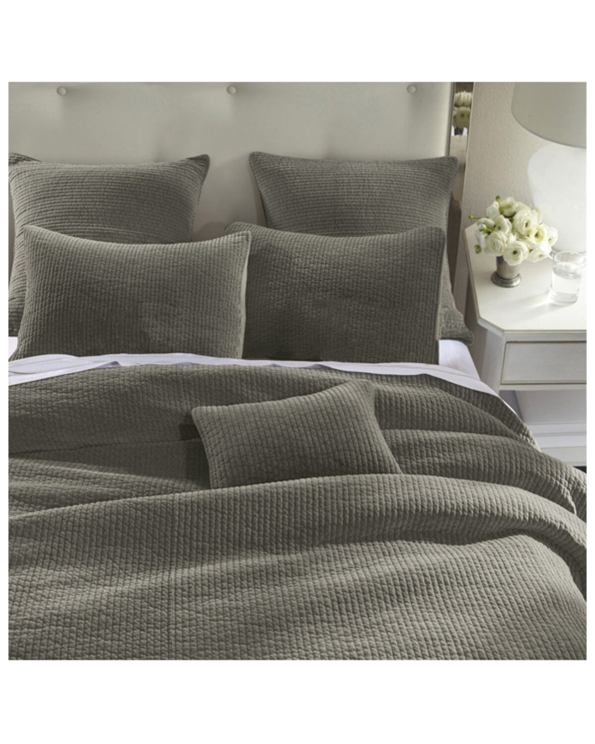 Image #1 - HiEnd Accents Gray Stonewashed Cotton & Velvet 3-Piece King Quilt Set, Grey, hi-res