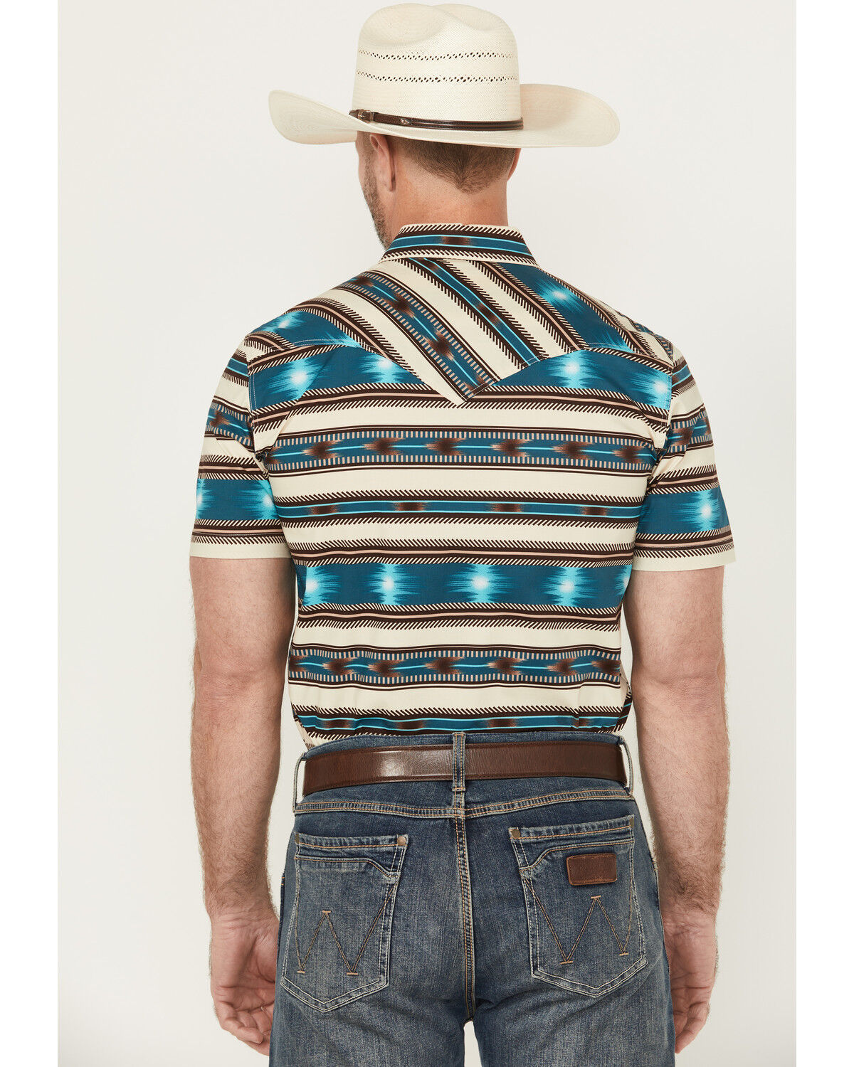 Image #4 - Rock & Roll Denim Men's Southwestern Striped Short Sleeve Snap Stretch Western Shirt, Turquoise, hi-res