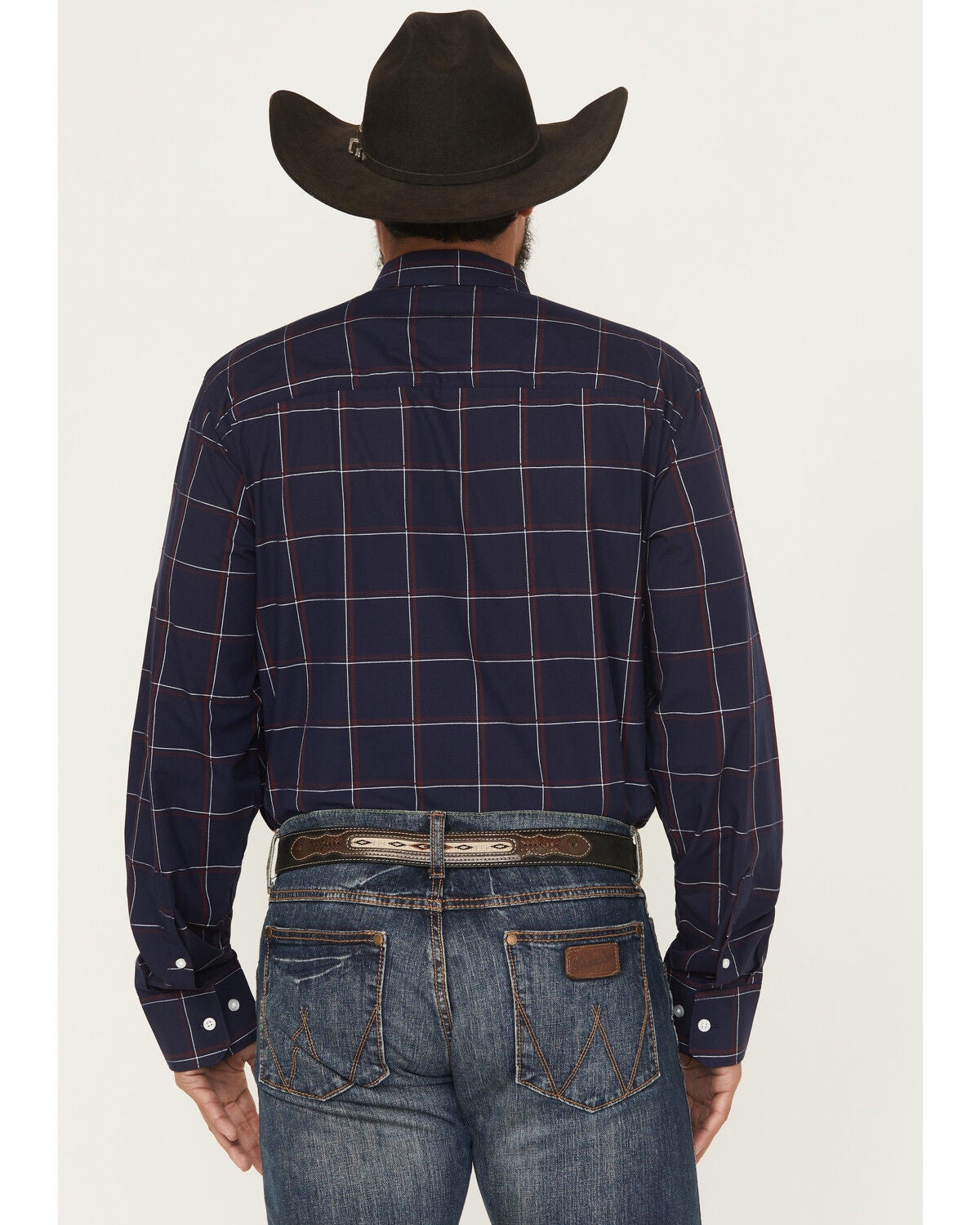 Image #4 - Wrangler X Cody Johnson Men's Plaid Print Long Sleeve Button-Down Western Shirt, Navy, hi-res
