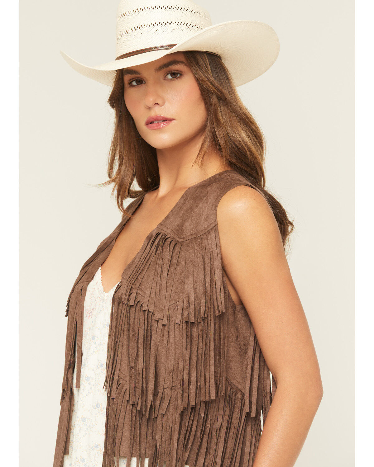 Image #3 - Vocal Women's Tiered Fringe Faux Suede Vest, Chocolate, hi-res