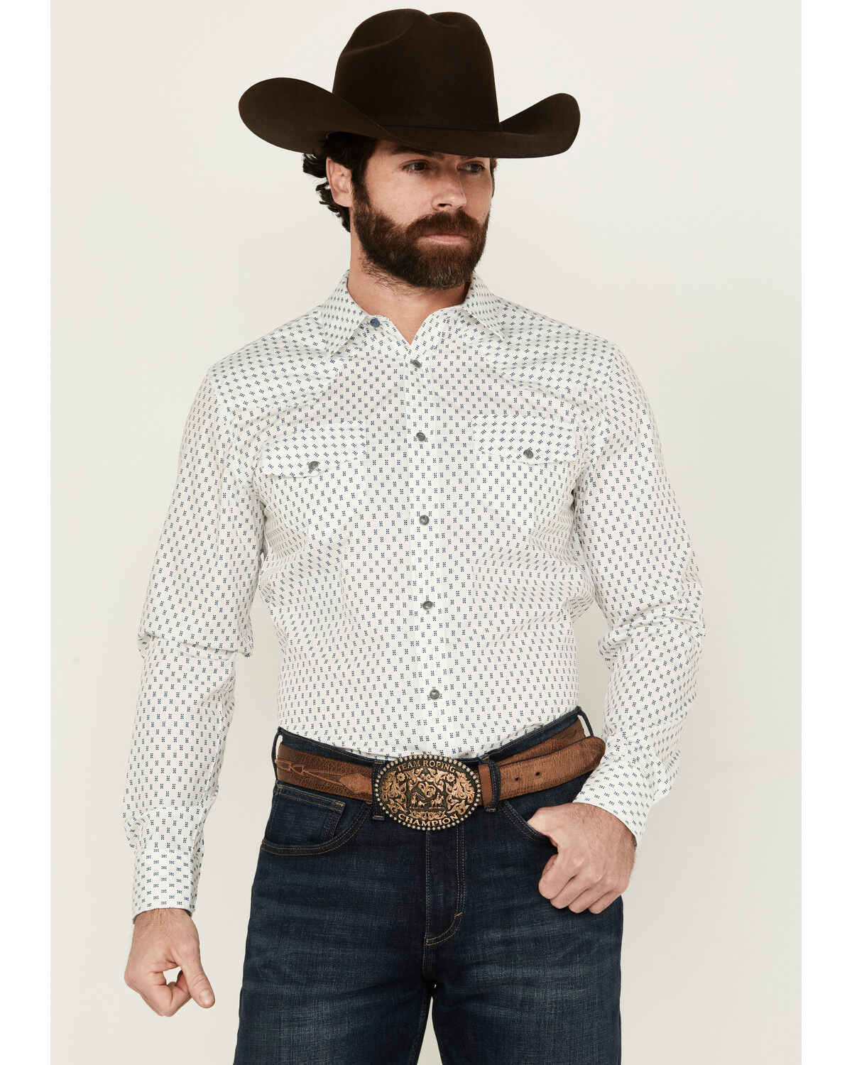 Image #1 - Gibson Men's Polka Geo Print Long Sleeve Snap Western Shirt, White, hi-res