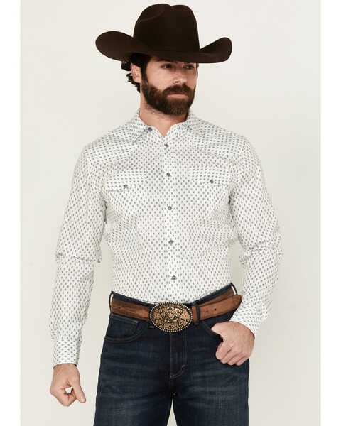 Gibson Men's Polka Geo Print Long Sleeve Snap Western Shirt , White, hi-res