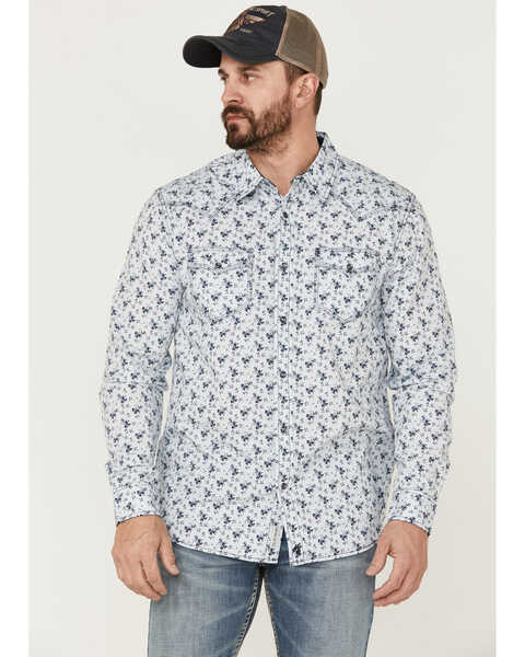 Image #1 - Moonshine Spirit Men's Bloom Floral Print Long Sleeve Snap Western Shirt , Light Blue, hi-res