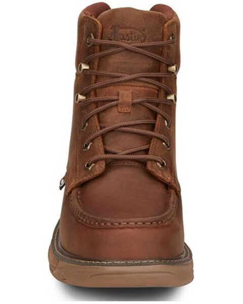 Image #4 - Justin Men's Rush Waterproof 6" Lace-Up Nano Non-Comp Wedge Work Boots - Moc Toe , Brown, hi-res