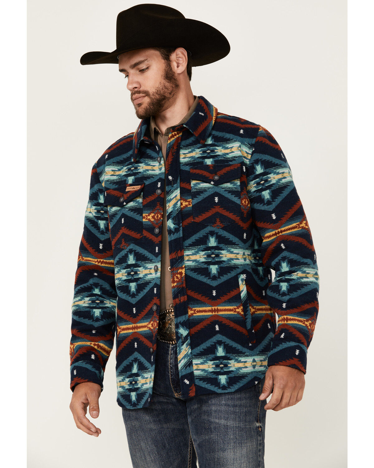 Image #2 - Powder River Outfitters Men's Southwestern Print Shacket, Navy, hi-res