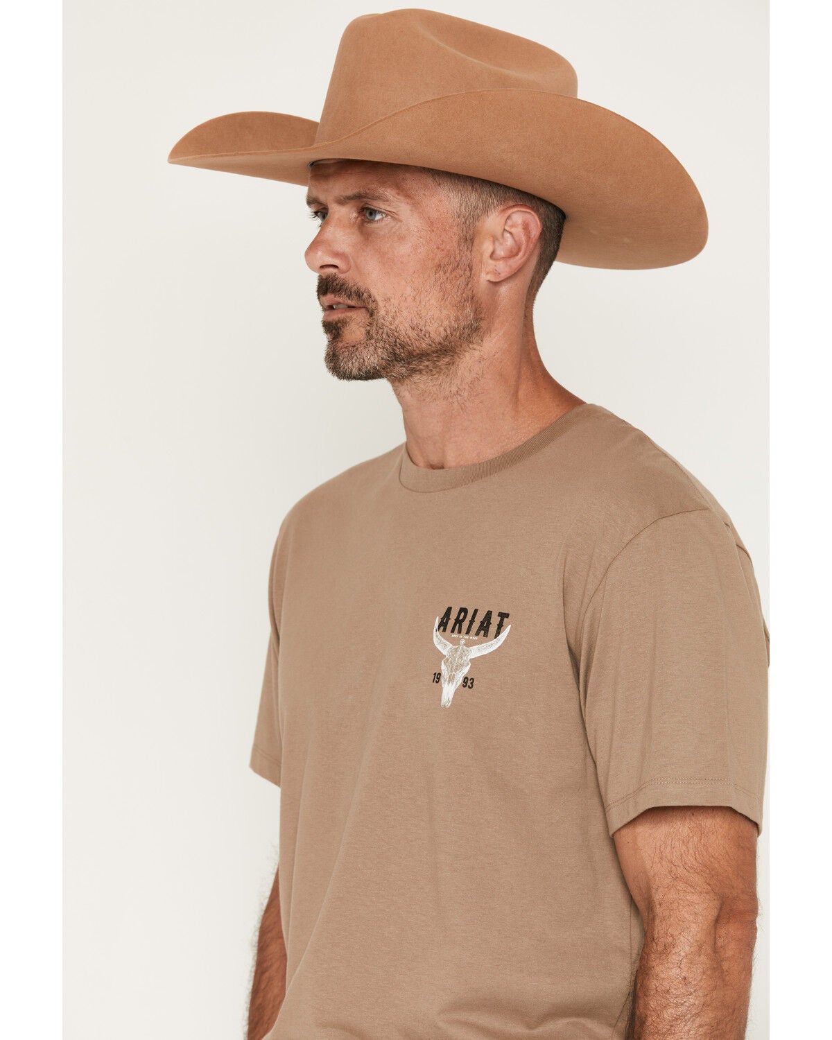 Image #2 - Ariat Men's Best Longhorn Short Sleeve Graphic T-Shirt, Taupe, hi-res