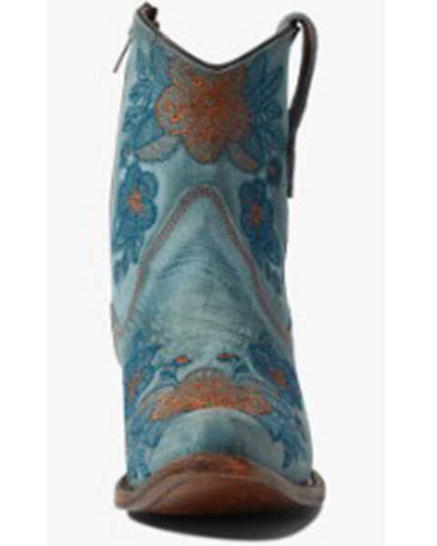 Image #3 - Corral Women's Flower Embroidered Ankle Western Booties - Snip Toe, Blue, hi-res