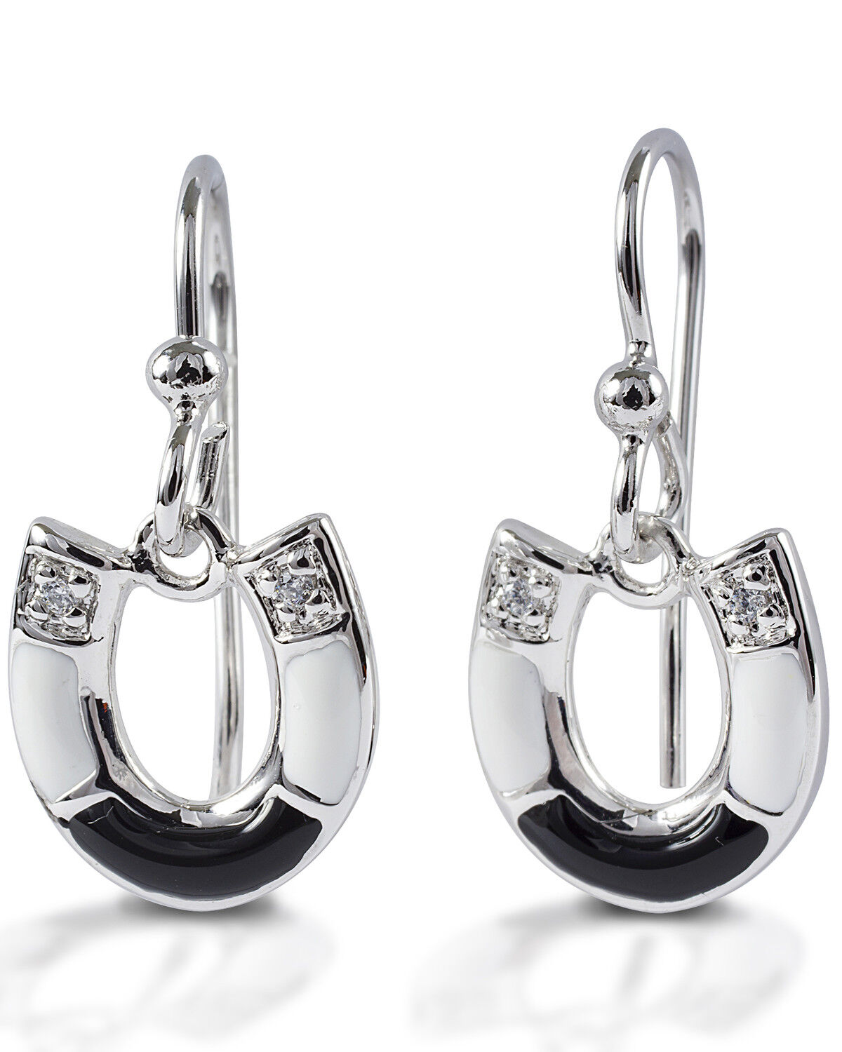 Image #1 - Kelly Herd Women's Black & White Horseshoe Earrings, Silver, hi-res