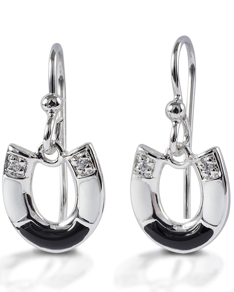  Kelly Herd Women's Black & White Horseshoe Earrings , Silver, hi-res