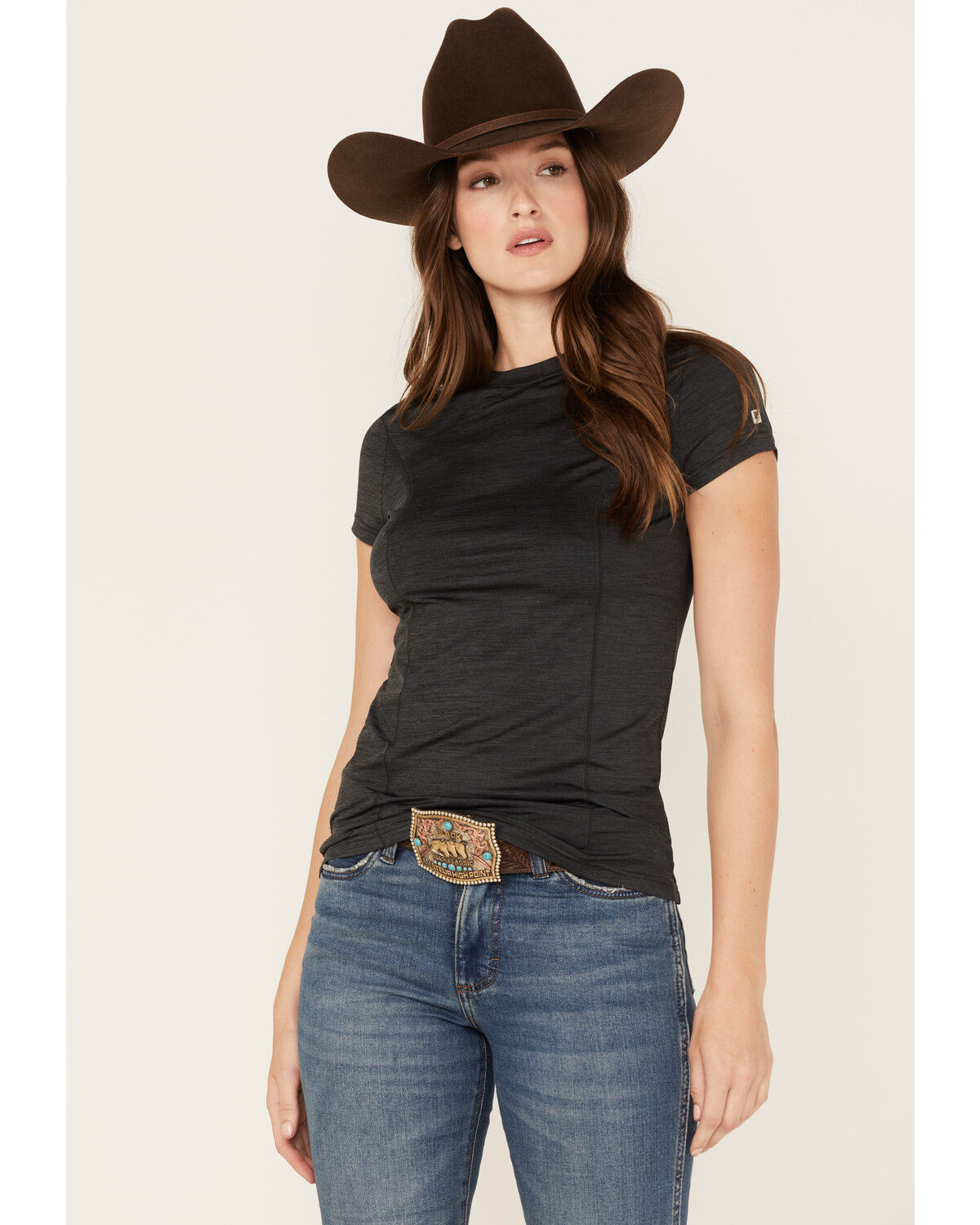 Image #1 - RANK 45® Women's Solid Short Sleeve Performance Tee, Black, hi-res