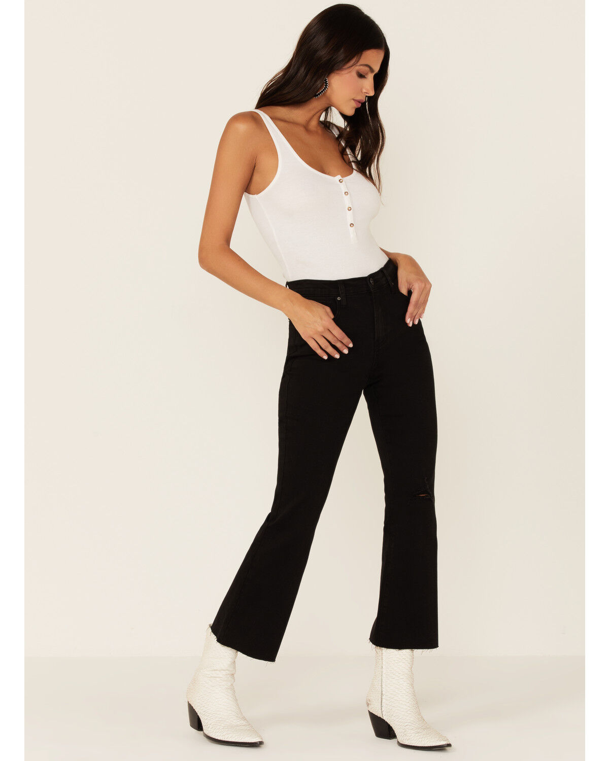 Image #1 - Wishlist Women's Black Crop Kick Flare Leg Jeans, Black, hi-res