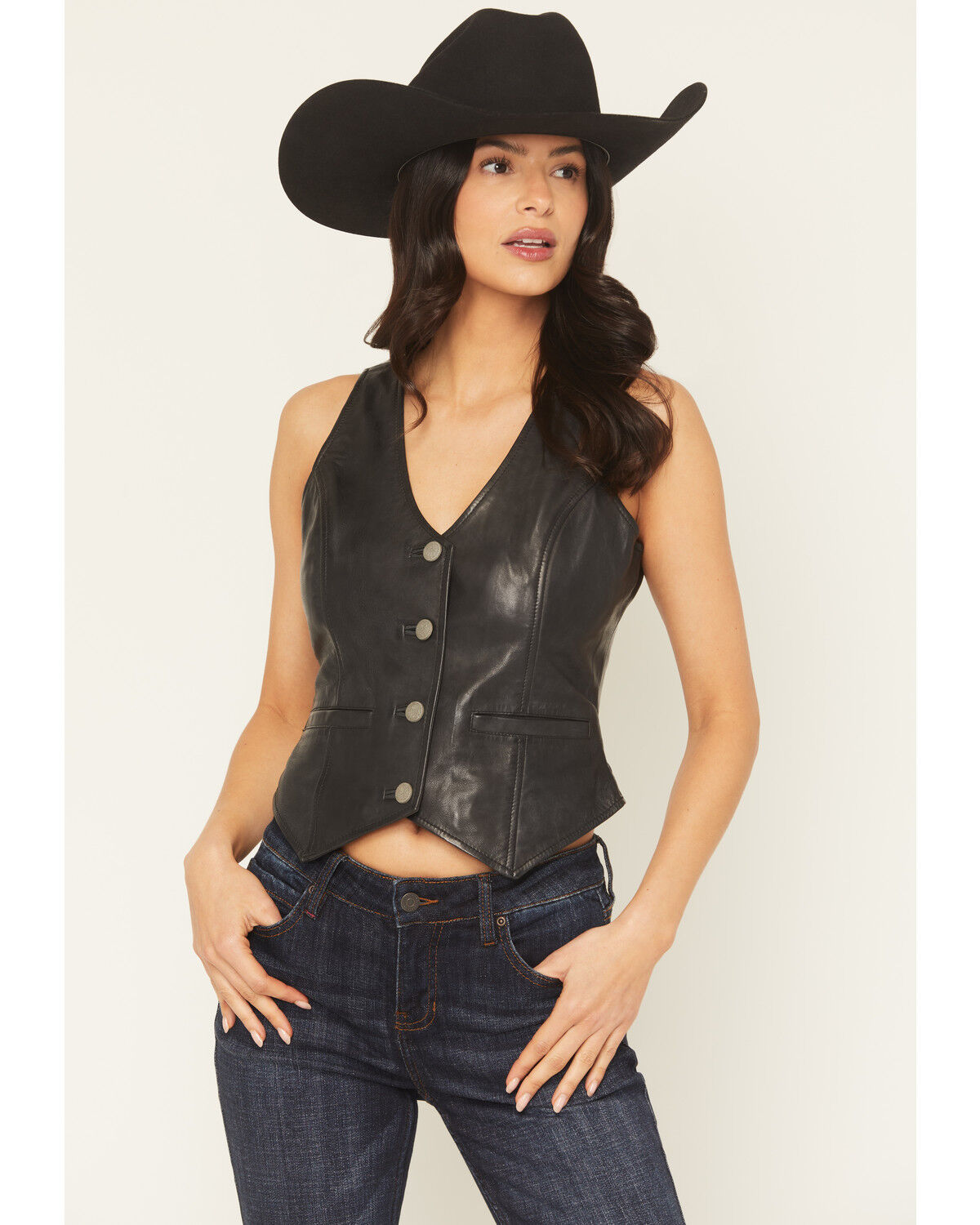 Image #1 - Idyllwind Women's Josephine Button-Down Leather Vest, Black, hi-res