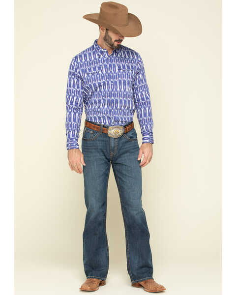 Image #6 - Rock & Roll Denim Men's Ikat Southwestern Print Long Sleeve Western Shirt , Blue, hi-res