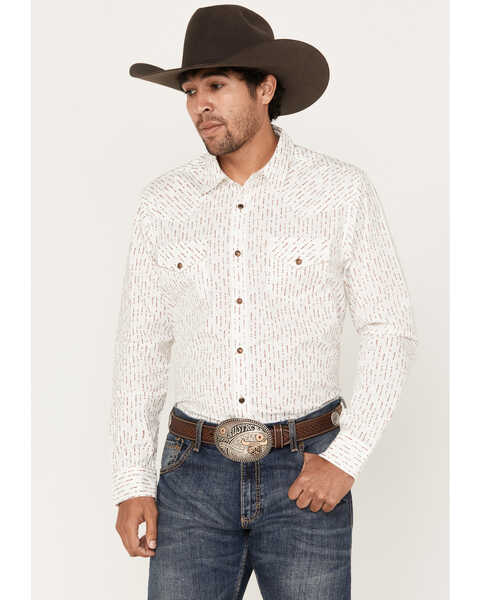 Gibson Men's Grapevine Arrow Geo Print Long Sleeve Snap Western Shirt, Ivory, hi-res